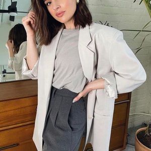 The Frankie Shop Pernille Boyfriend Twill Blazer in light grey